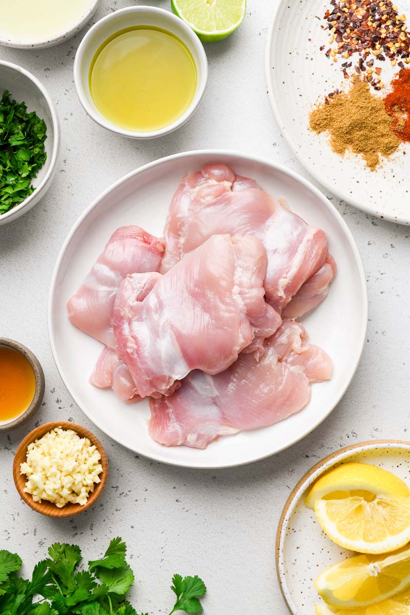 top down shot of the ingredients needed for the grilled cilantro lime chicken