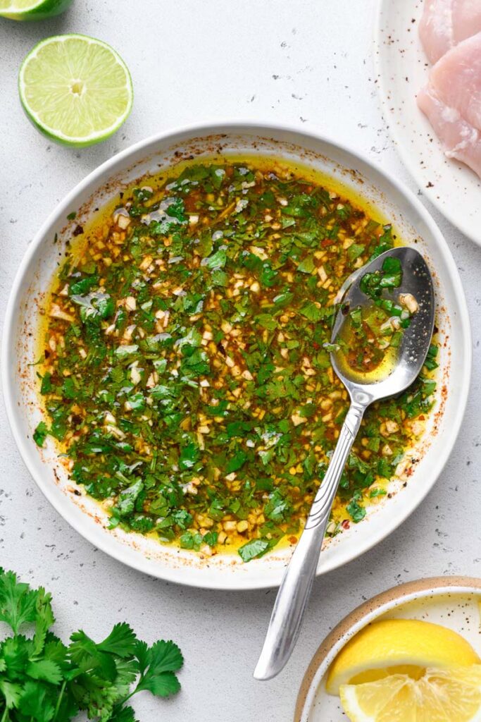 top down shot of the cilantro lime marinade