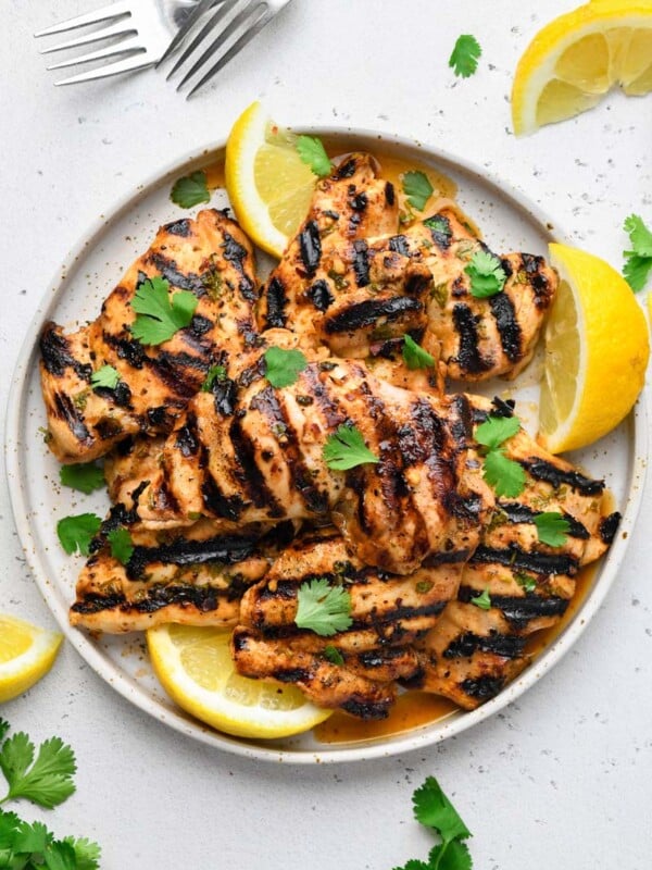 top down shot of the grilled cilantro lime chicken
