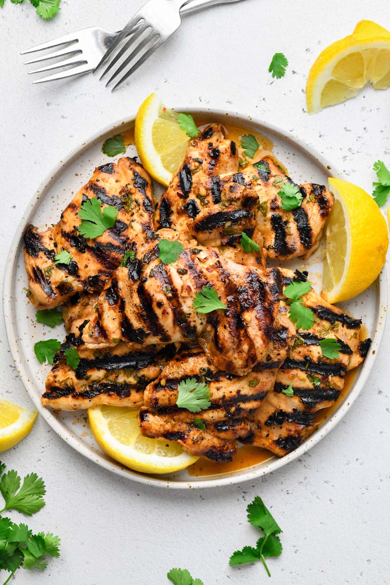 top down shot of the grilled cilantro lime chicken