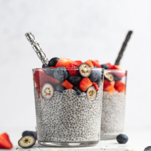 two close up shots of chia seed pudding