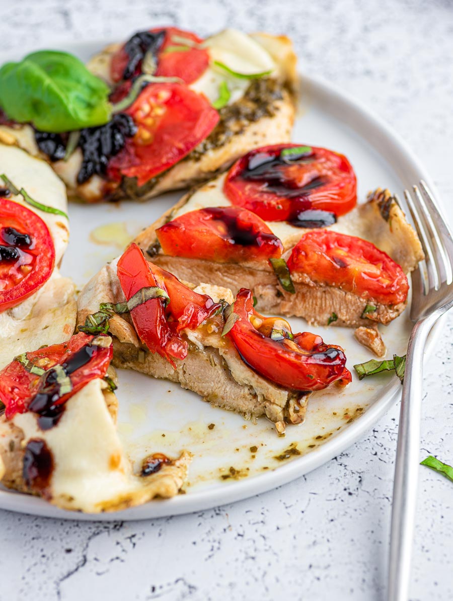 chicken caprese cut into slices