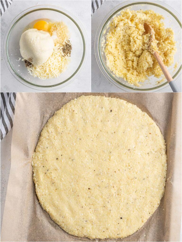 photo showing the process shots of making the cauliflower crust
