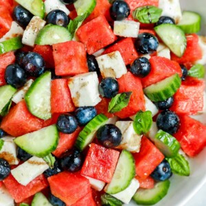 close up shot of the watermelon salad
