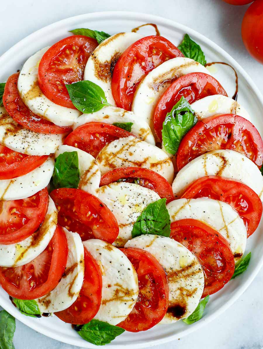 close up shot of the caprese salad dish