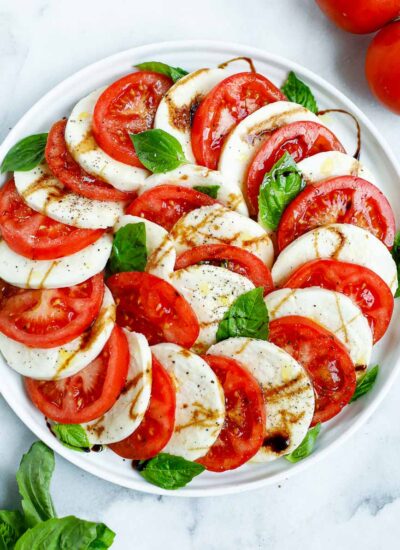 top down final shot of the caprese salad dish