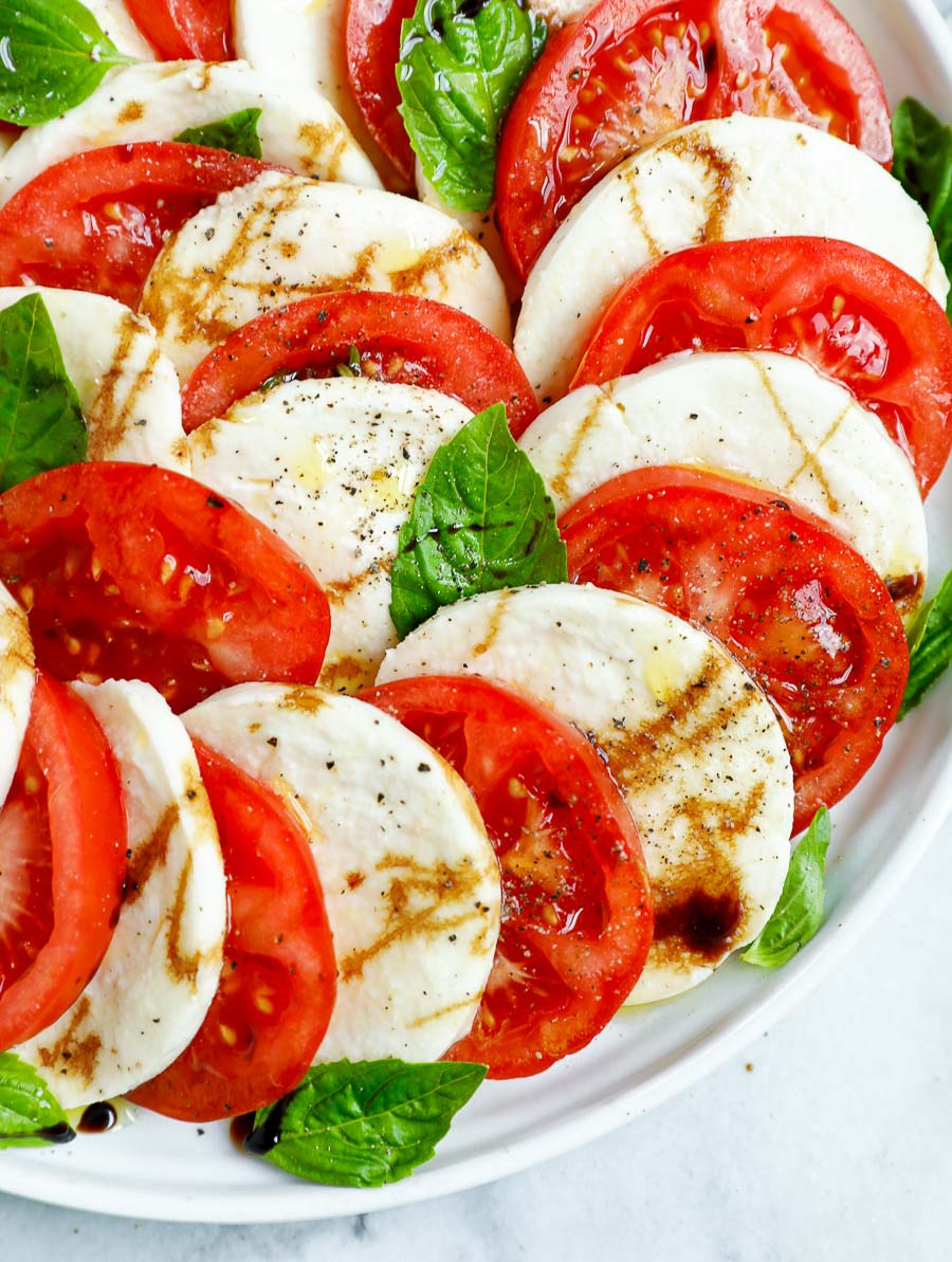 close up shot of the caprese tomato salad