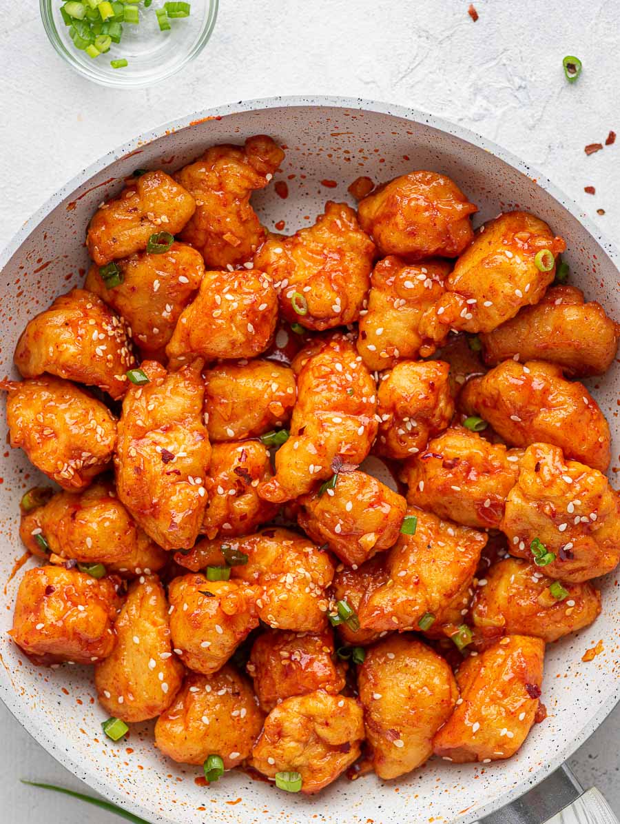 collage photo showing steps to making the spicy asian chicken