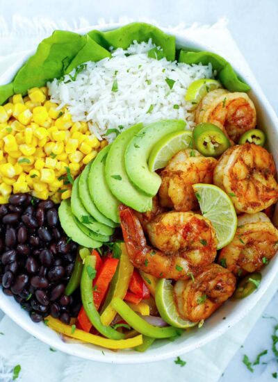 top down shot of the chipotle shrimp bowl