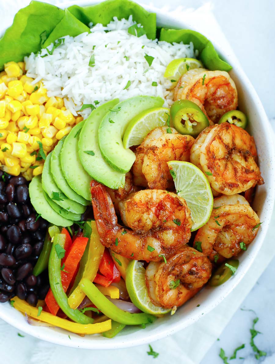 close up shot of the chipotle shrimp bowl