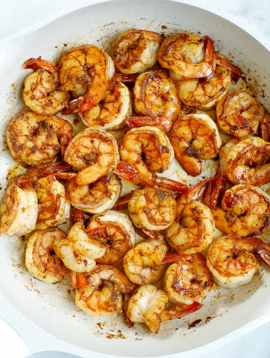 sautéed chipotle shrimp in a skillet