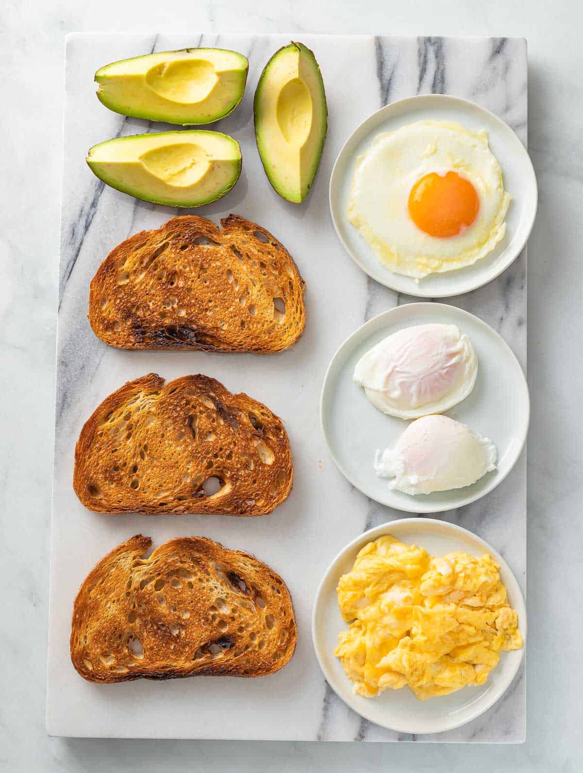 Ingredients of avocado toast laid out