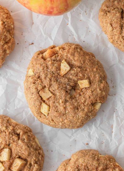 Overhead view of healthy apple pie oatmeal cookies.