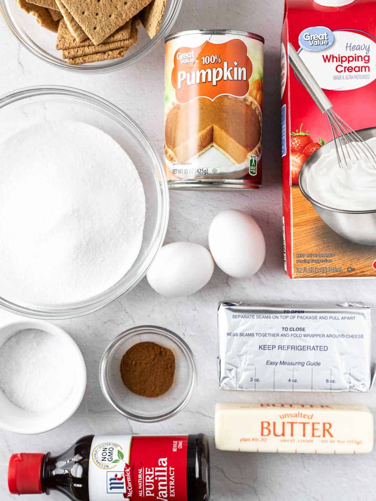 ingredients of the Cheesecake Swirled Pumpkin Bars