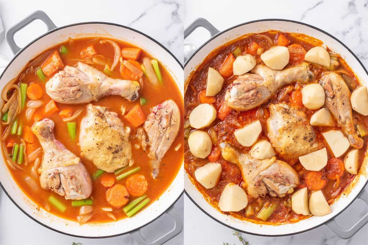 process shot showing steps on how to make easy chicken stew