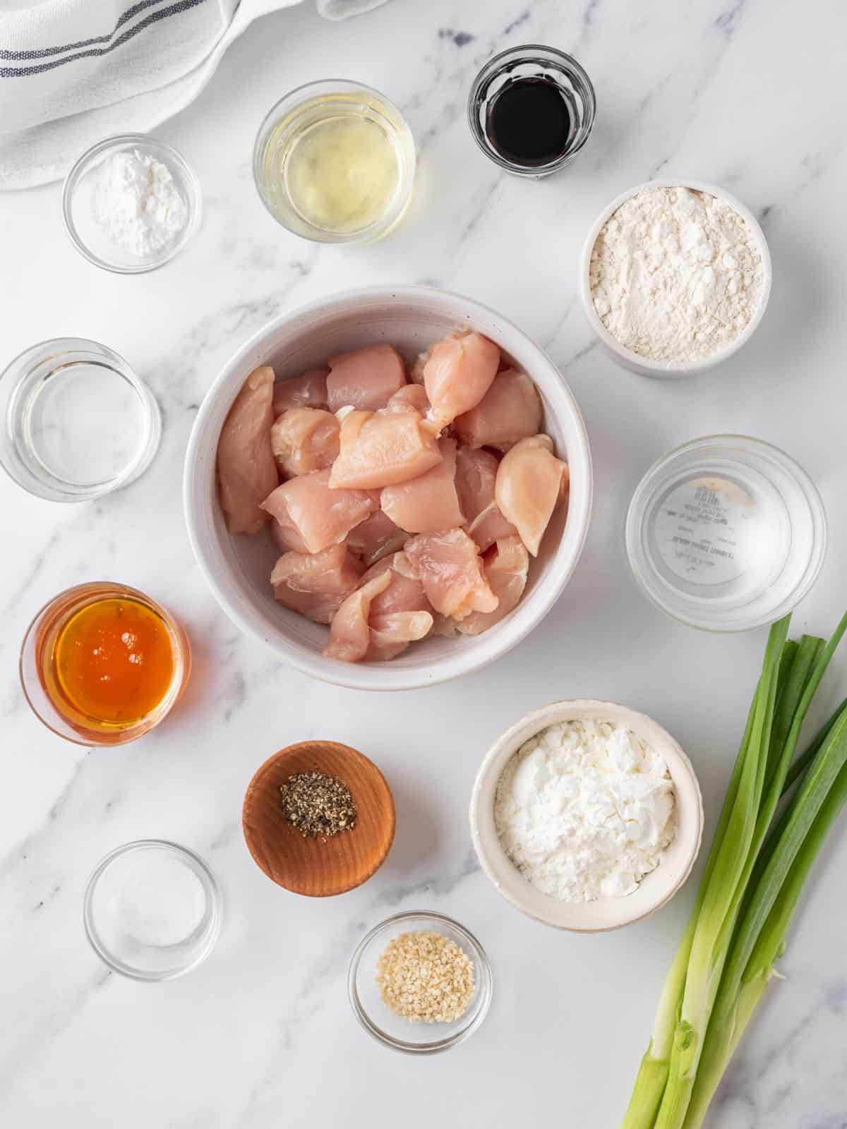 Ingredients to make Crispy Honey Chicken.