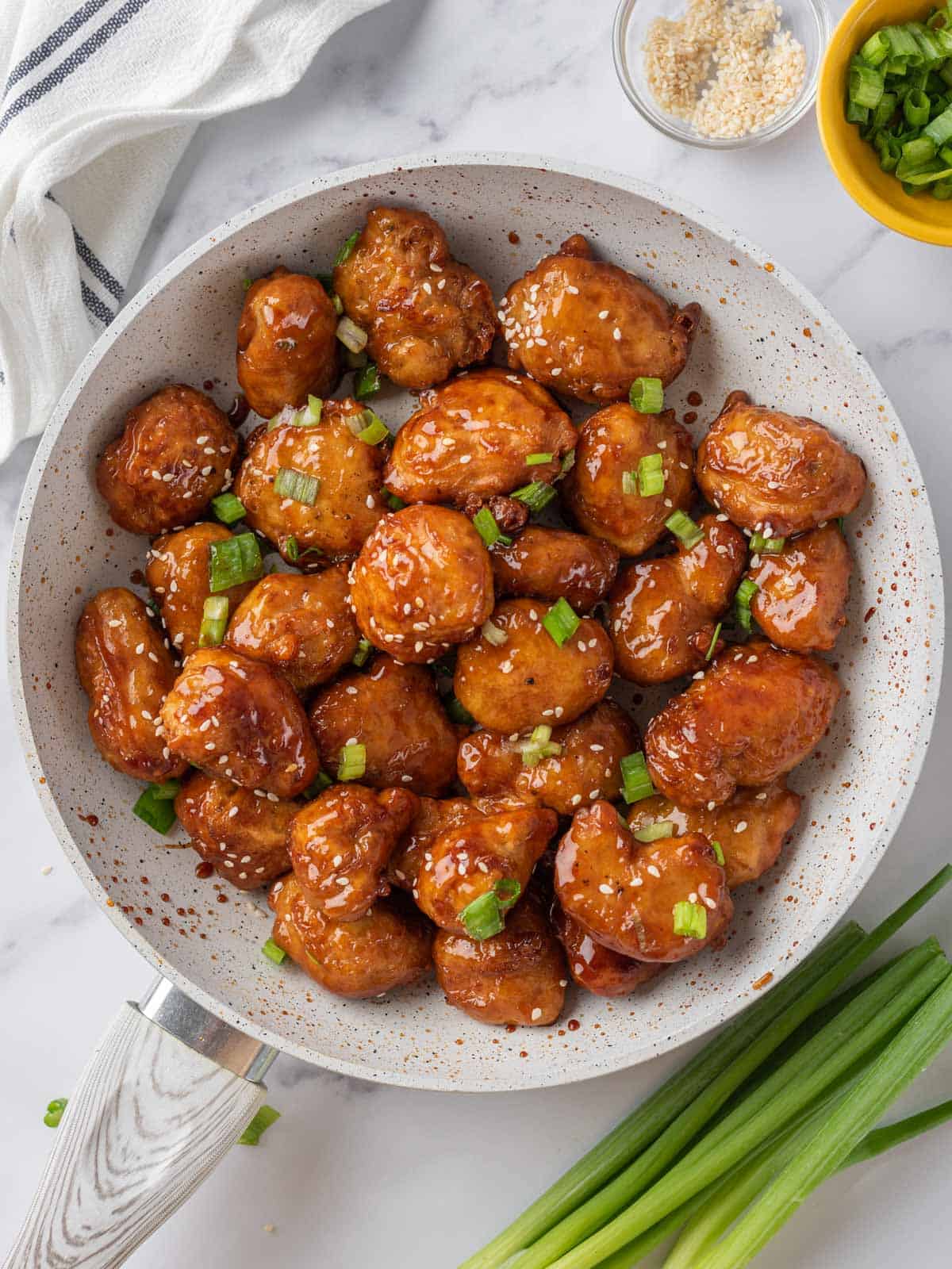 A pan of Crispy Honey Chicken.