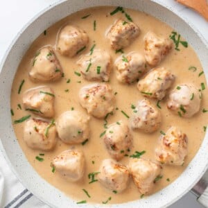 A pan of Swedish meatballs.