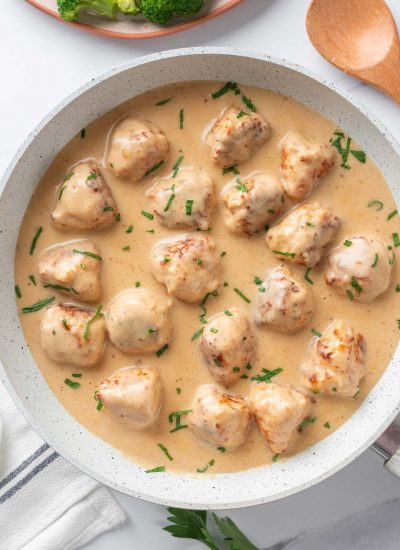 A pan of Swedish meatballs.