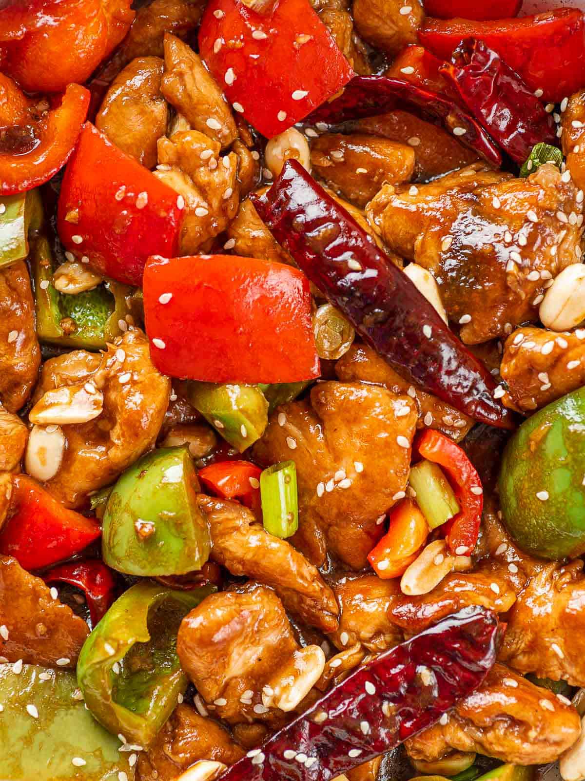 Close up of kung pao chicken.