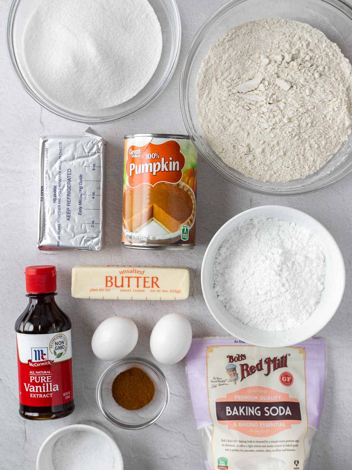 ingredients of pumpkin cake roll laid out