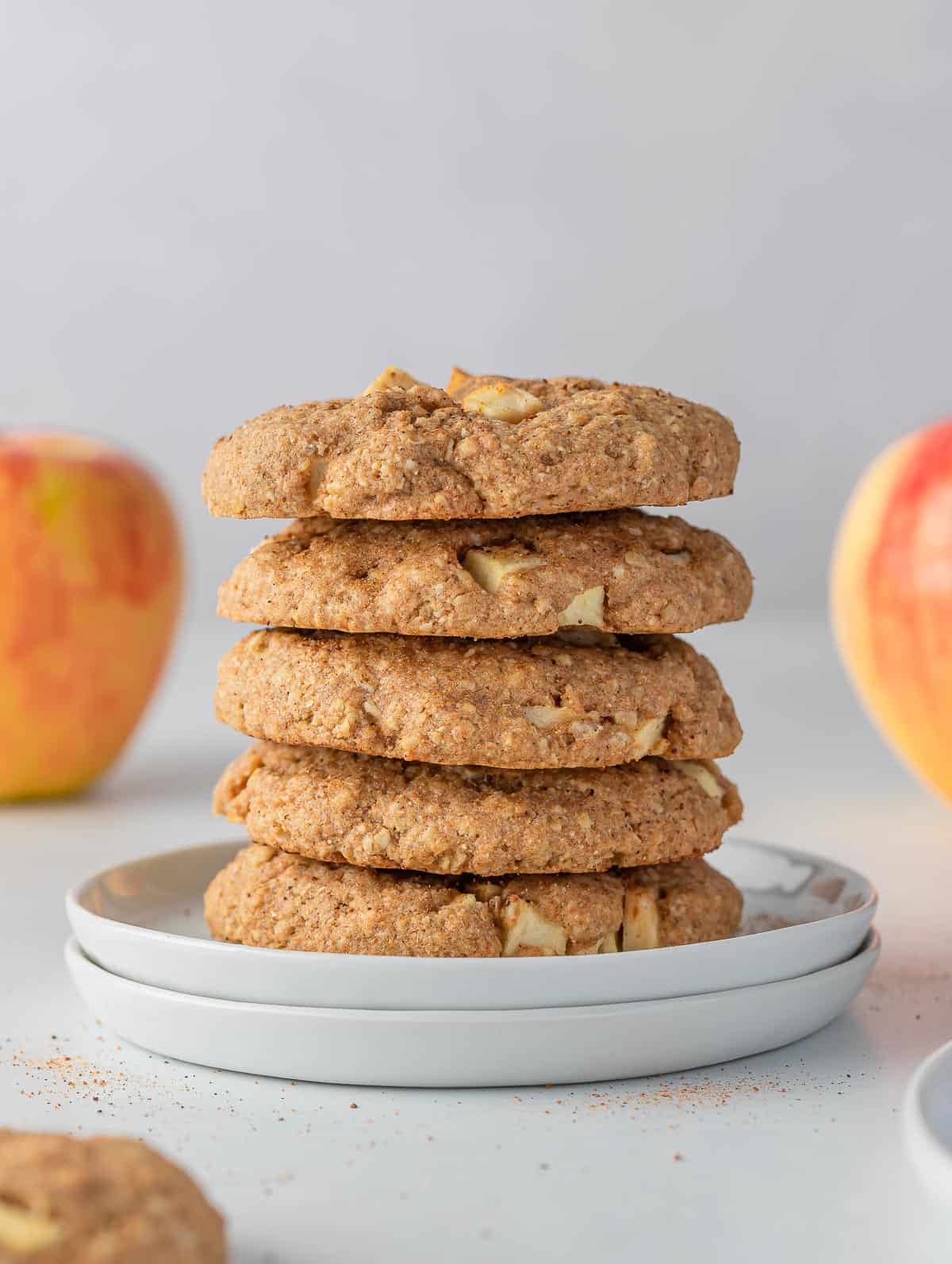A stack of healthy apple pie oatmeal cookies.