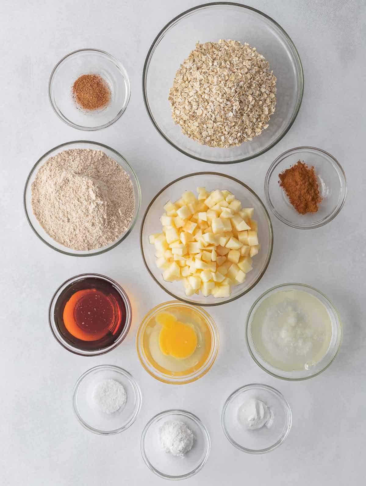 Ingredients needed to make healthy apple pie oatmeal cookies.