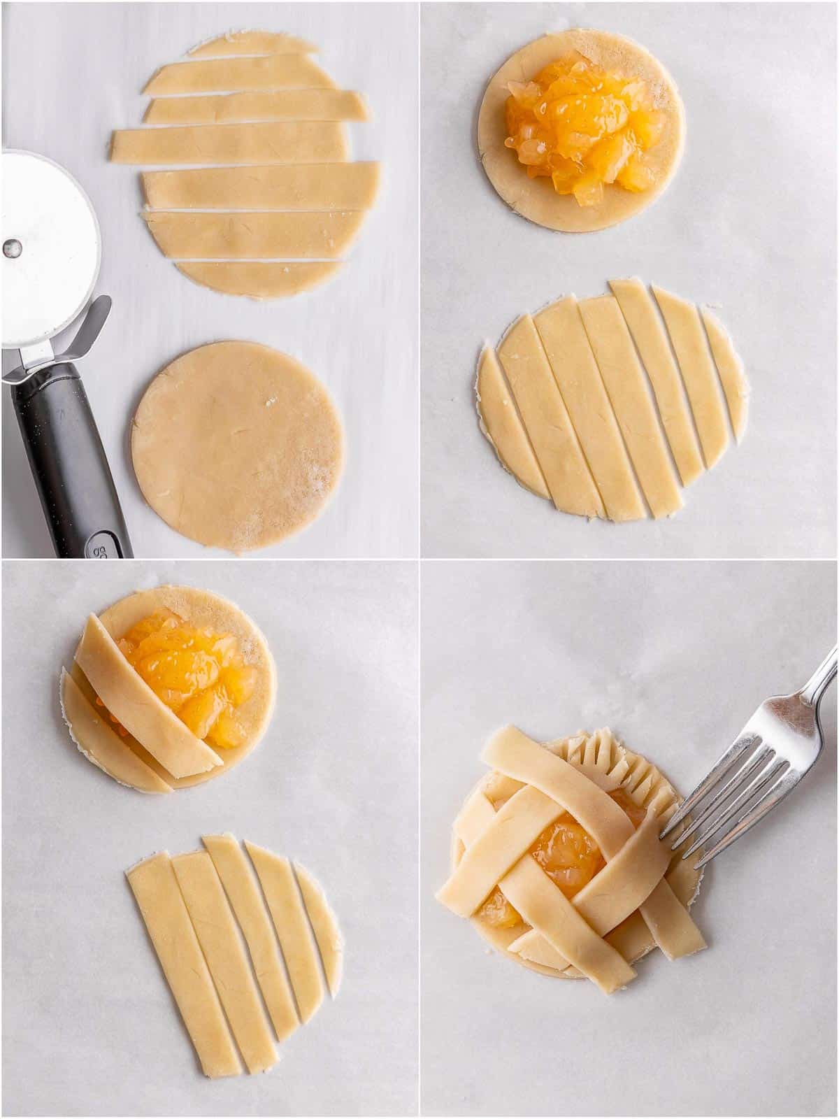 process shots showing how to assemble the pie before baking