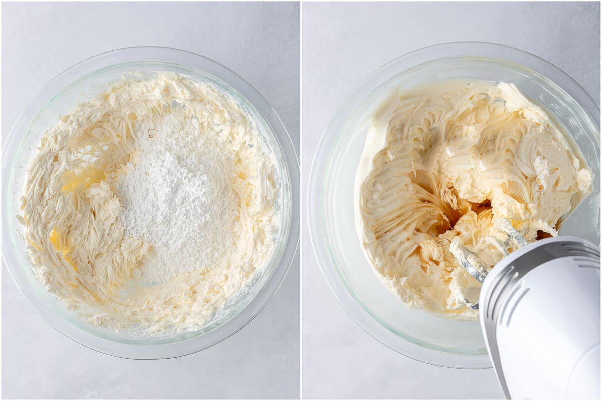making of the carrot cake frosting in a bowl