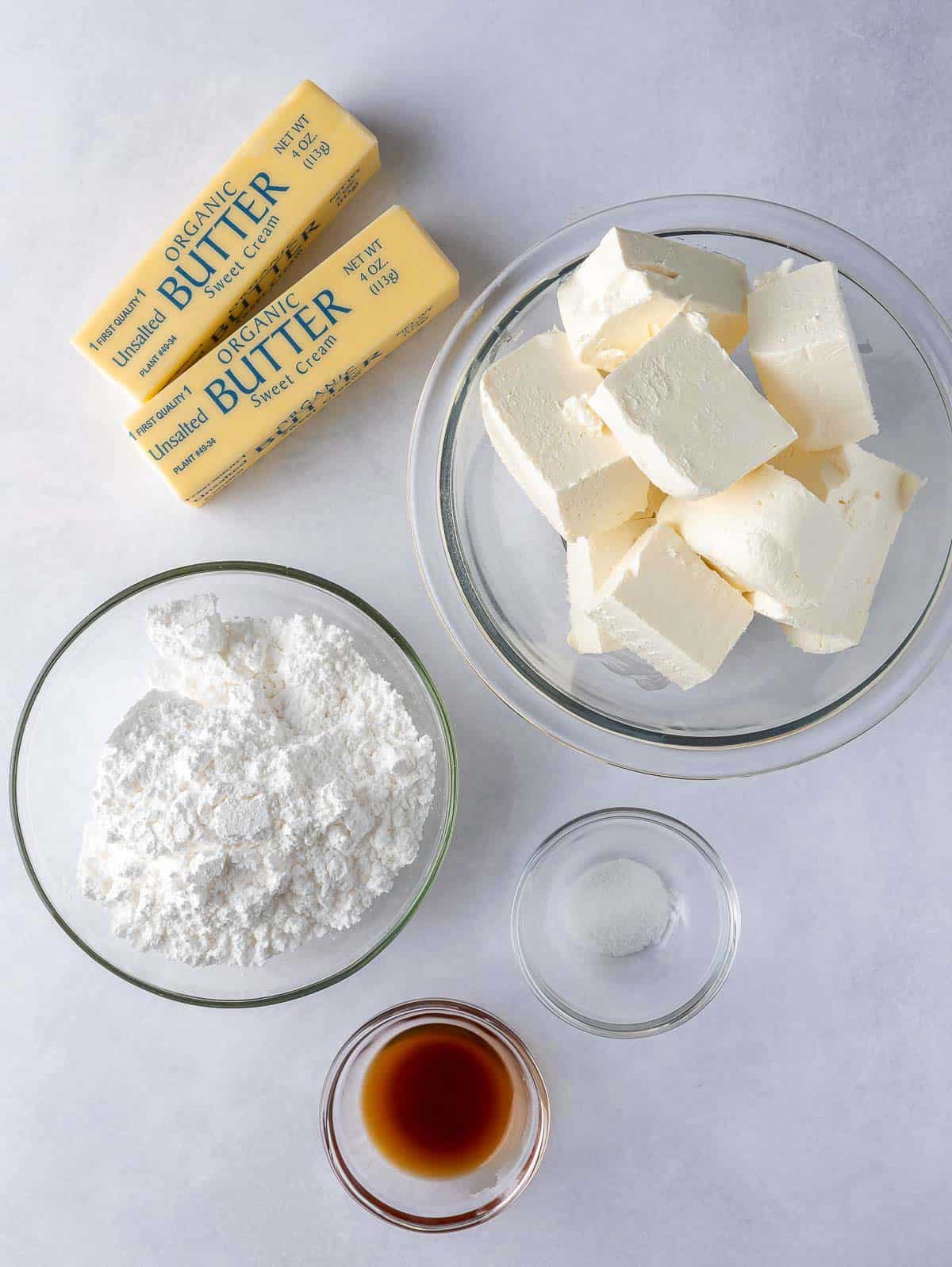 carrot cake frosting ingredients laid out