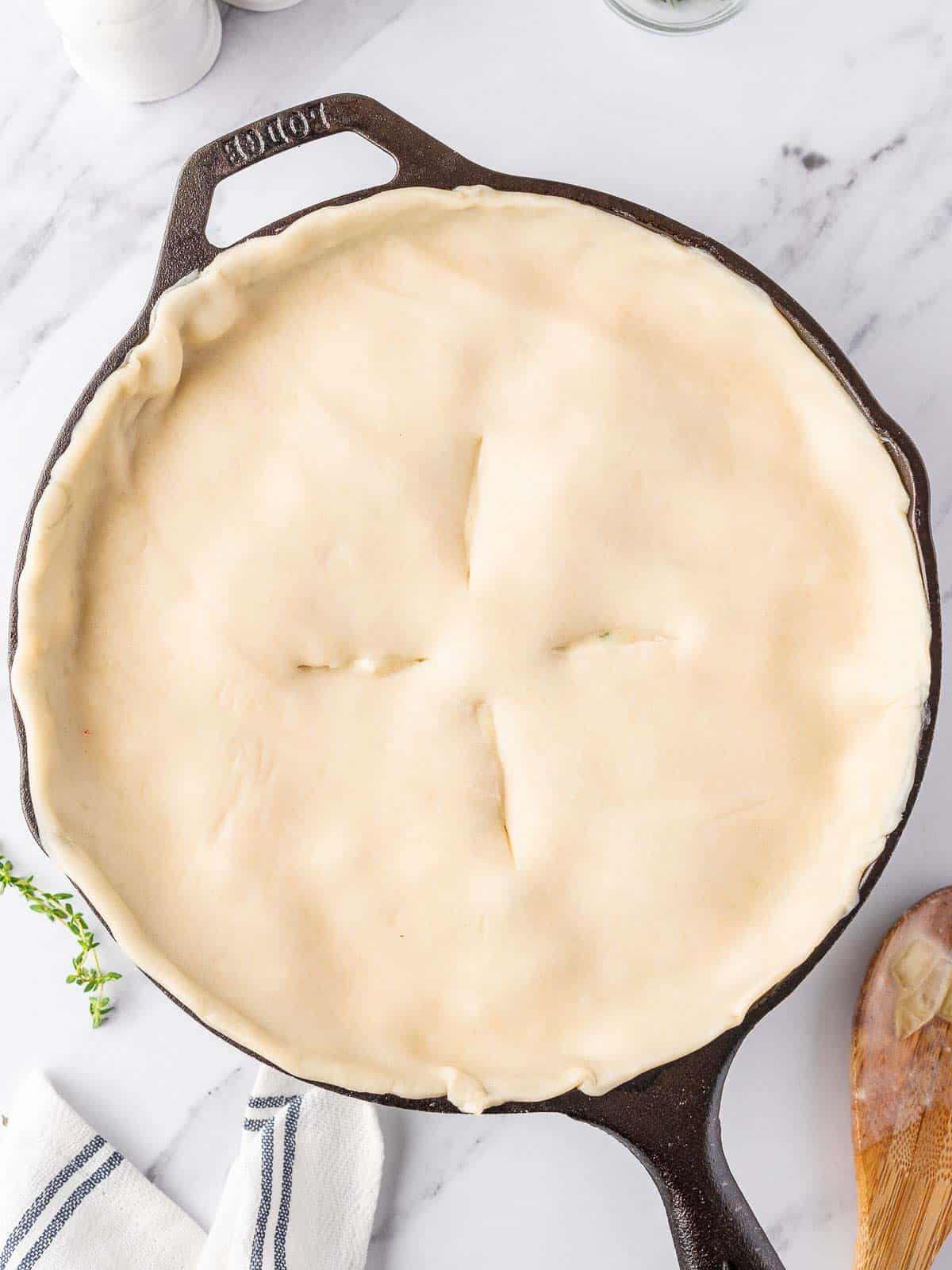 chicken pot pie before baking