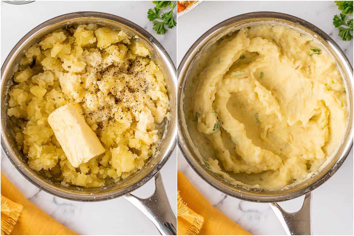 mash potatoes being made in a pot