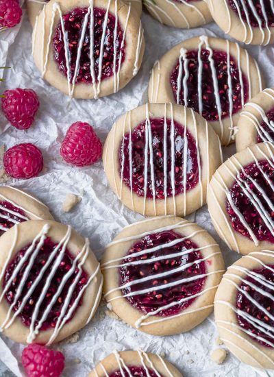 raspberry jam cookies drizzled with icing