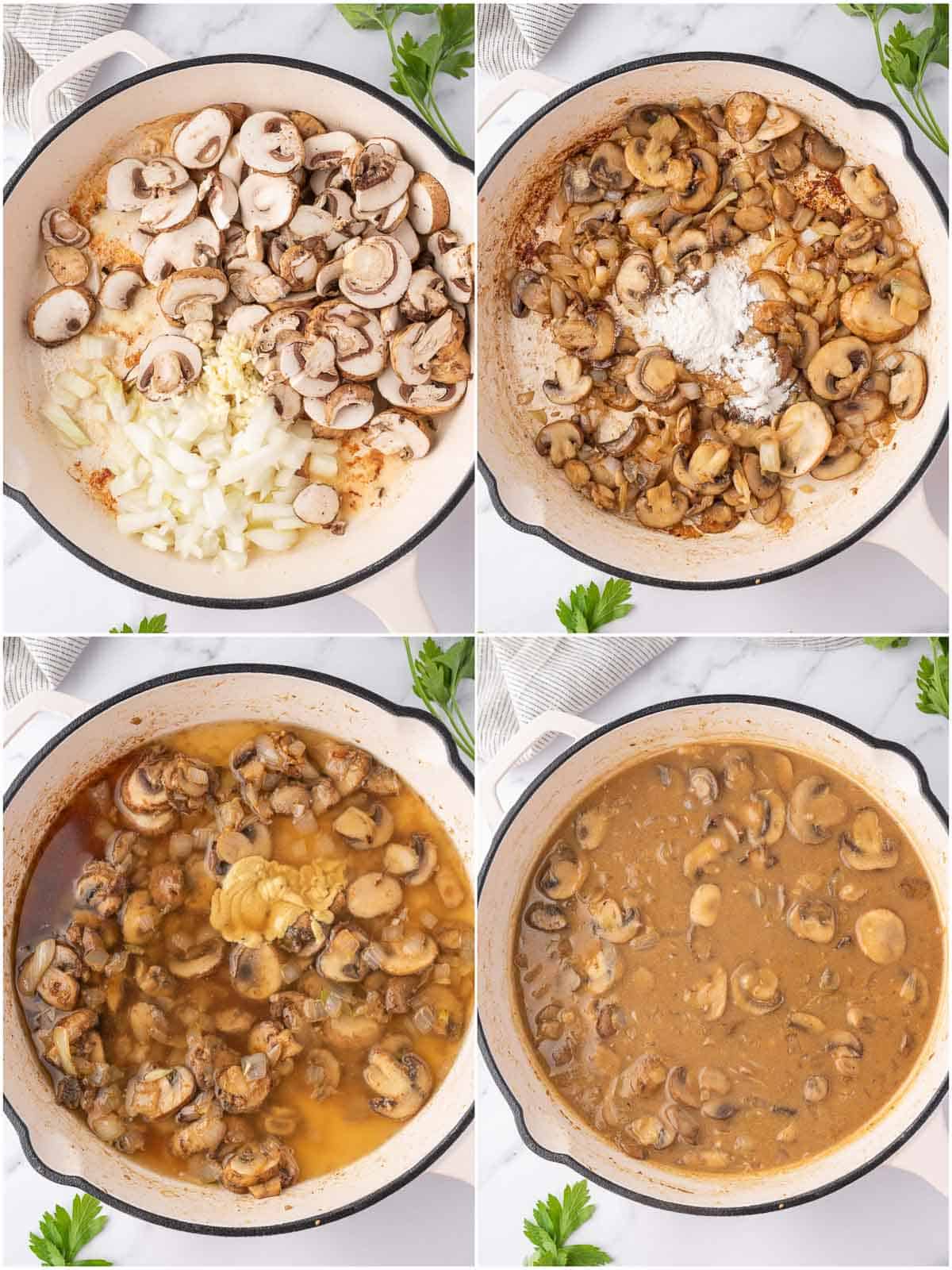 stroganoff sauce being made in a skillet