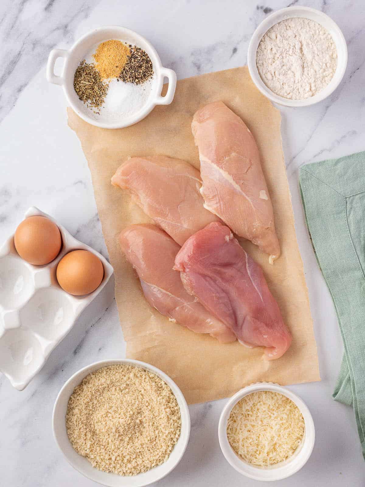 Ingredients for parmesan crusted chicken.
