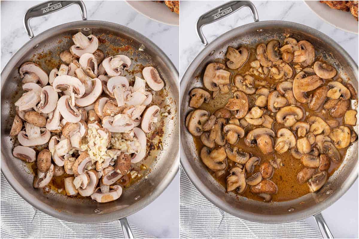A pan of mushrooms cooking.
