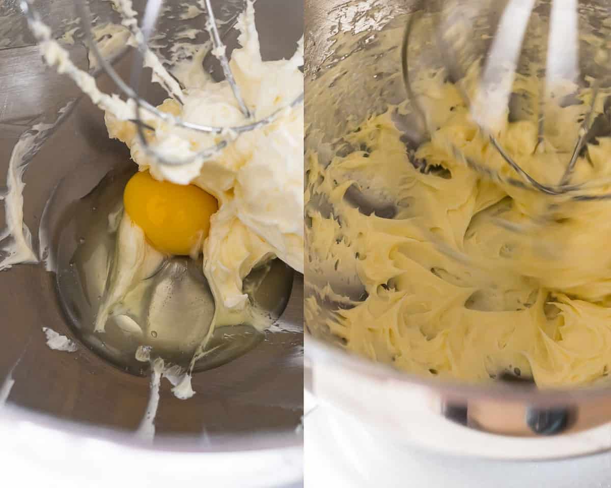 sugar and egg being whipped up in a bowl