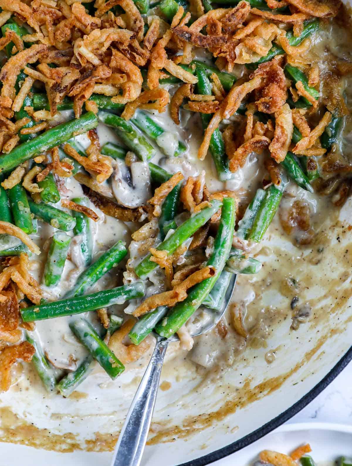 spoon in the green bean casserole dish