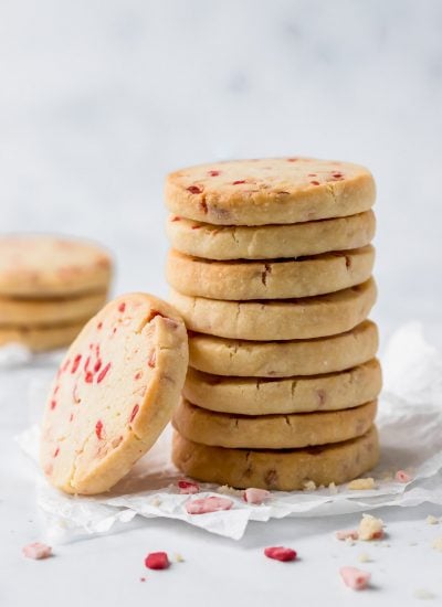 stacked peppermint short bread cookies.