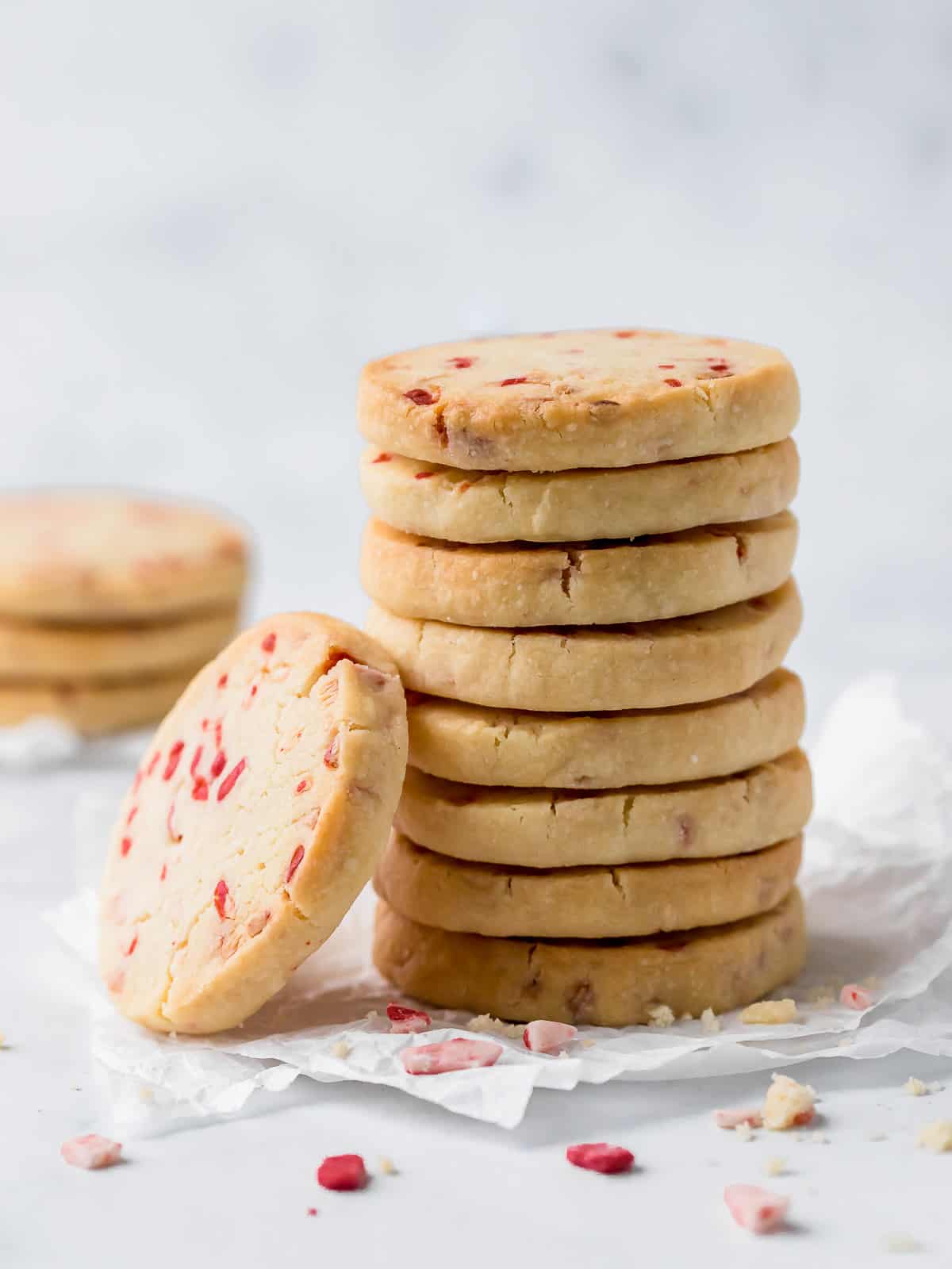 stacked peppermint short bread cookies.