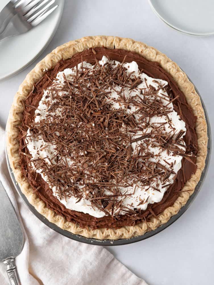 top down view of chocolate french silk pie
