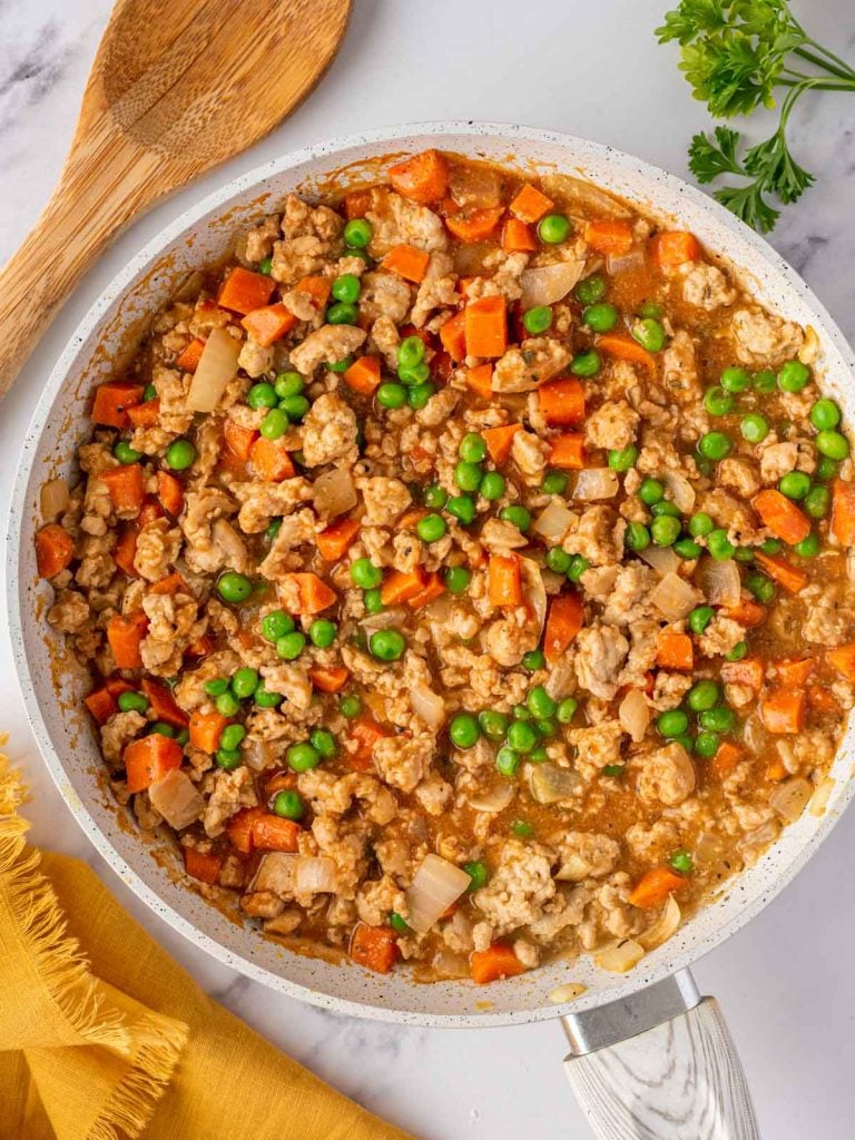 shepherds pie filling in a skillet