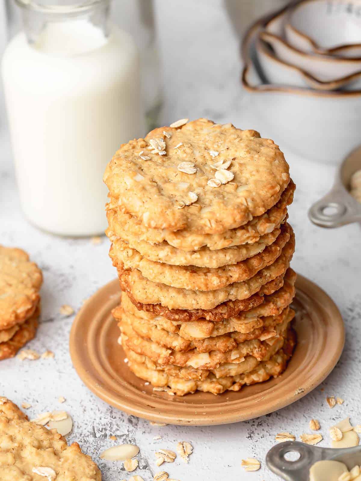 stacked crispy almond cookies