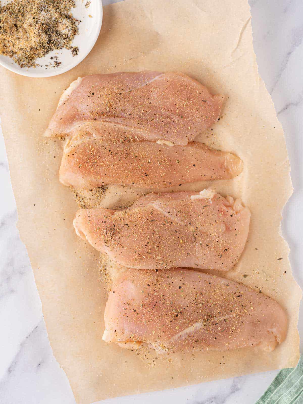 Seasoned chicken breasts.