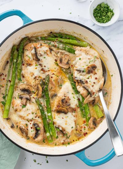 A dutch oven with chicken madeira.