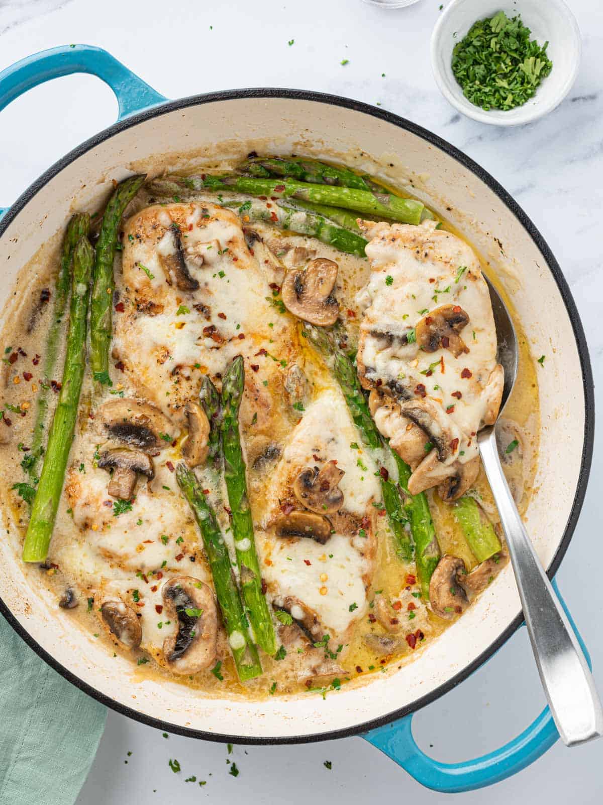 A dutch oven with chicken madeira.