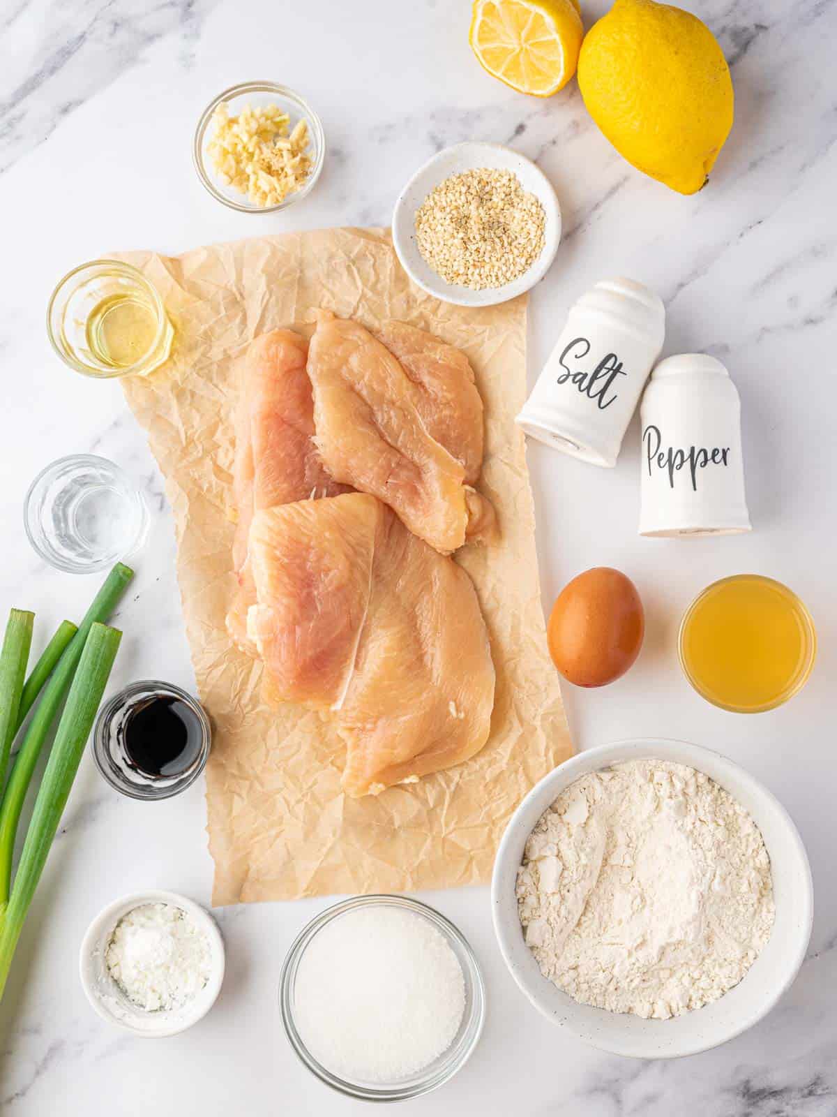 Ingredients for Chinese Lemon Chicken recipe.