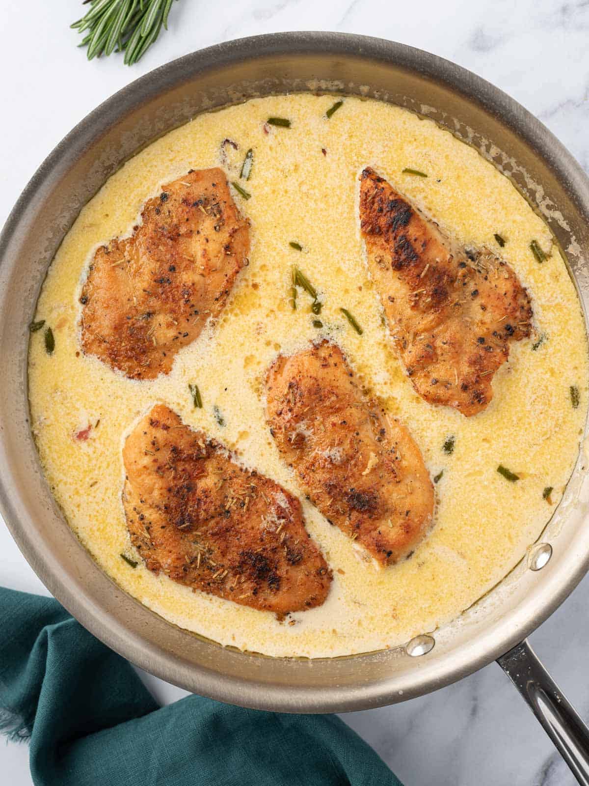 Chicken added to creamy mustard sauce.