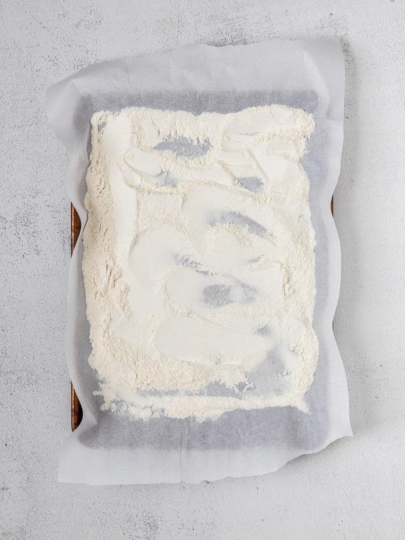 flour in a pan before heating in the oven