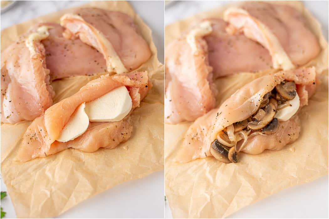 How to stuff chicken breast with mushrooms and cheese.